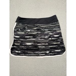 Athleta Skort Skirt Black Feathered‎ Size 10 Tennis Pockets Side Zip Athletic